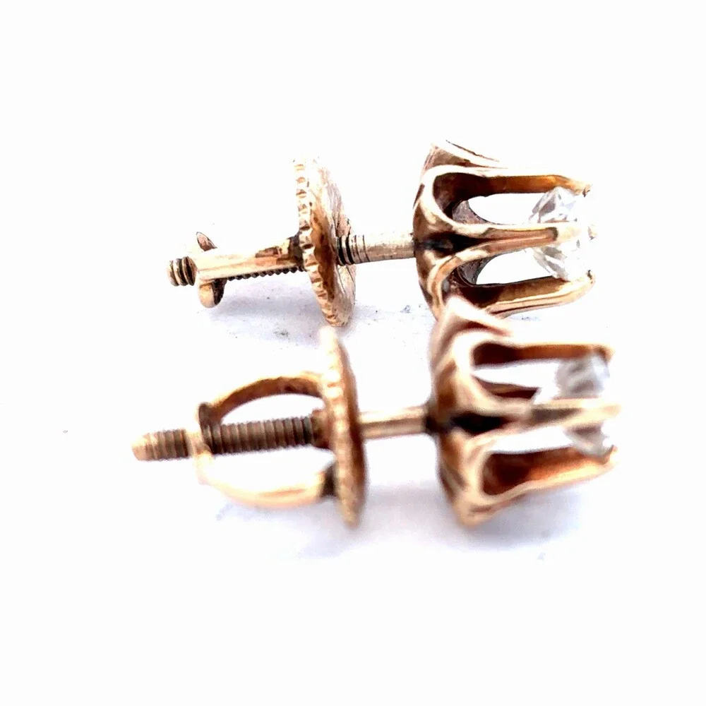 Vintage Estate 14K Yellow Gold Round Diamond Buttercup Screw Back Stud Earrings